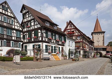 Pedestrian zone with Obertorturm, Gengenbach, Black Forest, Baden-Württemberg, Germany, Europe View Large Photo Image Picture - Pedestrian zone with Obertorturm, Gengenbach, Black Forest, Baden-Württemberg, Germany, Europe. Fotosearch