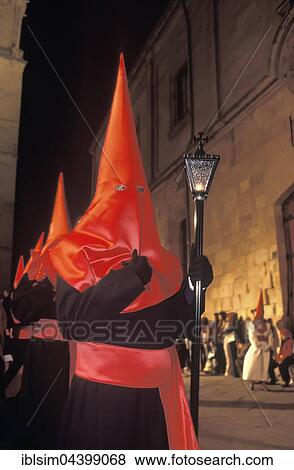 Stock Photo - Penitents on Holy Week procession, Semana santa, Salamanca, Castilla Leon, Spain, Europe. Fotosearch
