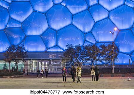 People in front of National Aquatics Center in the Olympic Park, dusk, Beijing, China, Asia View Large Photo Image Stock Photo - People in front of National Aquatics Center in the Olympic Park, dusk, Beijing, China, Asia. Fotosearch