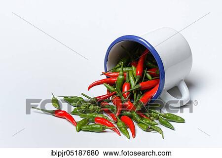 Stock Image - Peppers ( Capsicum frutescens), Chillies, Chillies, Chillies, Chilli pepper, Chilli, Cayenne, Cayenne pepper, Piri-Piri, Tabasco, Peperoncini. Fotosearch