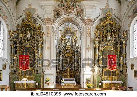 Pilgrimage church of Maria Hilf, altars, sanctuary in the Rococo ...