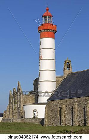 Pointe de St-Mathieu, Lighthouse with military tower and Abbey, Brittany, France, Europe View Large Photo Image Picture - Pointe de St-Mathieu, Lighthouse with military tower and Abbey, Brittany, France, Europe. Fotosearch