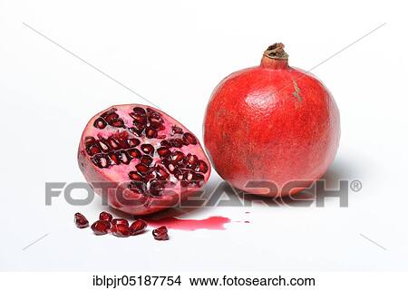 Picture - Pomegranate, pomegranate and pomegranate seeds, Punica granatum. Fotosearch