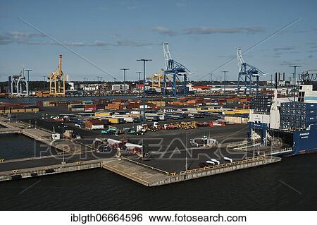 Stock Photograph - Port of Vuosaari, ferry and cargo port near Helsinki, Baltic Sea, Finland, Europe. Fotosearch