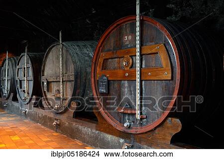 Picture - Porto, wine barrels in port wine cellar, sser, port wine barrels, port wine, Portugal, Europe. Fotosearch