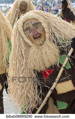 Stock Image - Portrait mask of Swabian-Alemannic carnival, Burgrieden, Baden-Württemberg, Germany, Europe. Fotosearch