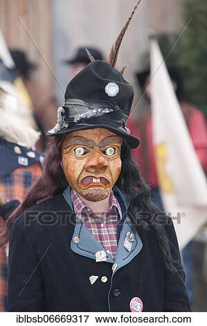 Stock Photo - Portrait mask of Swabian-Alemannic carnival, Laupheim, Baden-Württemberg, Germany, Europe. Fotosearch