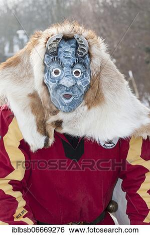Stock Photograph - Portrait mask of Swabian-Alemannic carnival, Burgrieden, Baden-Württemberg, Germany, Europe. Fotosearch