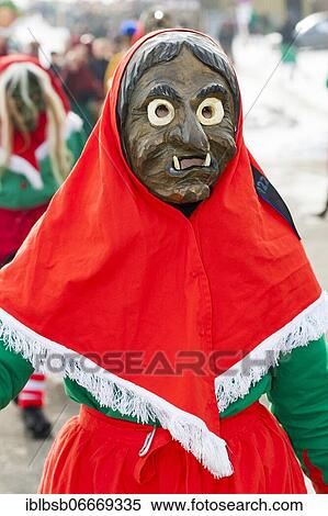 Stock Photography - Portrait mask of Swabian-Alemannic carnival, Burgrieden, Baden-Württemberg, Germany, Europe. Fotosearch