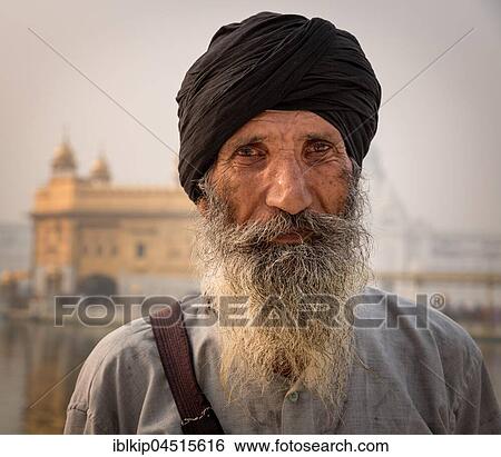 Portrait of a devout Sikh pilgrim, Amrit Sagar, Golden Temple, Amritsar, Punjab, India, Asia View Large Photo Image Stock Photograph - Portrait of a devout Sikh pilgrim, Amrit Sagar, Golden Temple, Amritsar, Punjab, India, Asia. Fotosearch