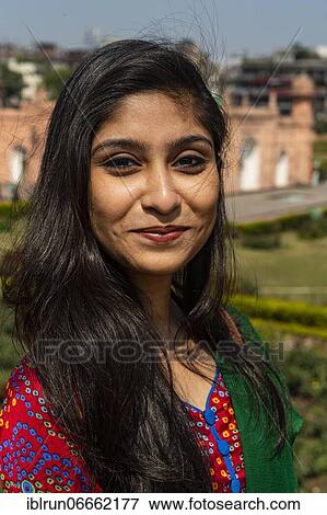 Stock Photo - Portrait of a young woman, Lalbagh Fort also Fort Aurangabad, Dhaka, Bangladesh, Asia. Fotosearch
