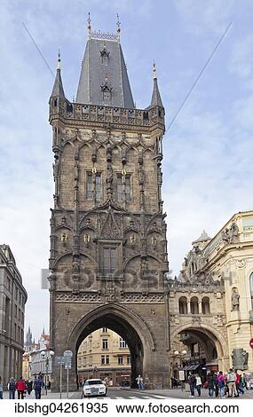 Stock Photography - Powder Tower, Republic Square, Namesti Republiky, Prague, Czech Republic, Europe. Fotosearch