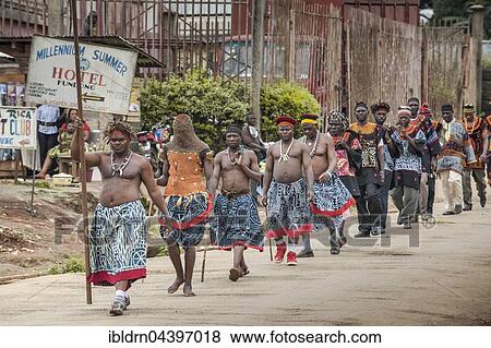 Procession of a secret male association, group of male tribe leaders, primitive culture, Fundong, North-West Region, Cameroon, Africa View Large Photo Image Stock Photo - Procession of a secret male association, group of male tribe leaders, primitive culture, Fundong, North-West Region, Cameroon, Africa. Fotosearch
