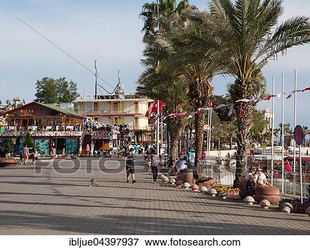 Promenade and palm trees, Side, Antalya, Turkey, Asia View Large Photo Image Stock Photo - Promenade and palm trees, Side, Antalya, Turkey, Asia. Fotosearch