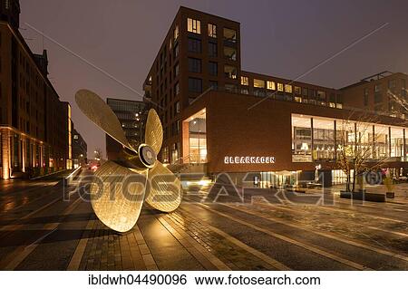 Propeller on the Elbtorpromenade with Elbarkaden at night, HafenCity, Hamburg, Germany, Europe View Large Photo Image Stock Photograph - Propeller on the Elbtorpromenade with Elbarkaden at night, HafenCity, Hamburg, Germany, Europe. Fotosearch