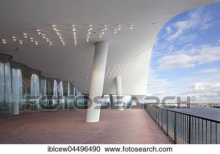 Public viewing platform, plaza with wind deflector made of curved glass, Elbphilharmonie, HafenCity, Hamburg, Germany, Europe View Large Photo Image Stock Image - Public viewing platform, plaza with wind deflector made of curved glass, Elbphilharmonie, HafenCity, Hamburg, Germany, Europe. Fotosearch