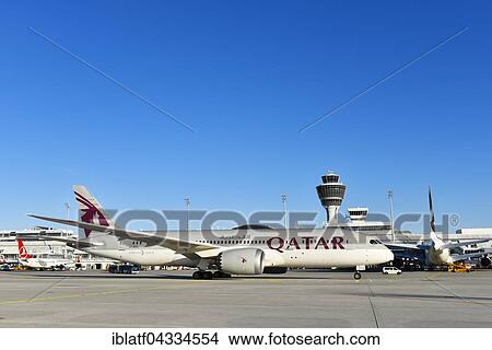 Qatar Airways Dreamliner, Boeing, B 787, Terminal 1, Genovesa Island, Munich, Upper Bavaria, Bavaria, Germany, Europe View Large Photo Image Picture - Qatar Airways Dreamliner, Boeing, B 787, Terminal 1, Genovesa Island, Munich, Upper Bavaria, Bavaria, Germany, Europe. Fotosearch
