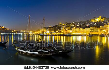 Stock Photo - Rabelo boats, port wine boats on the Rio Douro, Douro River, Porto, Portugal, Europe. Fotosearch