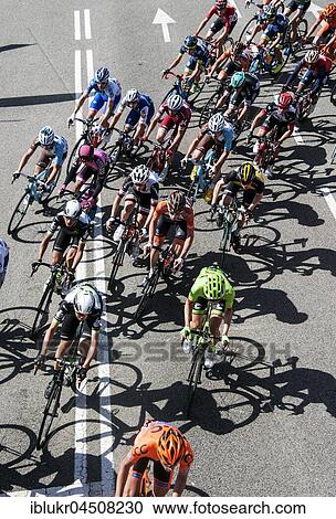 Stock Image - Racing cyclists, group, Volta a Catalunya 2017, Volta de Catalunya, Barcelona, ​​Spain. Fotosearch