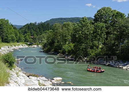 Stock Photo - Rafting boat on the Tiroler Achen, Kössen, Tyrol, Austria, Europe. Fotosearch
