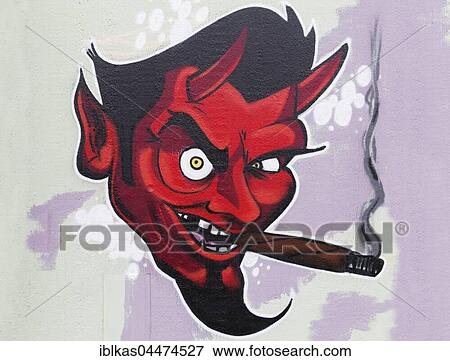 Red devil smoking cigar, graffiti, urban art, street art, Düsseldorf, North Rhine-Westphalia, Germany, Europe View Large Photo Image Stock Photo - Red devil smoking cigar, graffiti, urban art, street art, Düsseldorf, North Rhine-Westphalia, Germany, Europe. Fotosearch