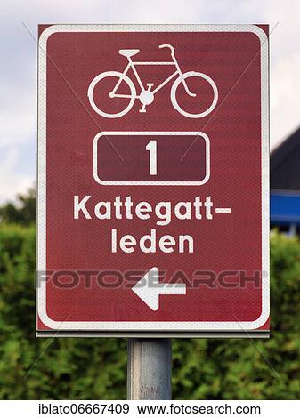Red sign with pictogram bicycle, signpost for Swedish cycle route no. 1, Kattegattleden, Halland, Sweden, Europe View Large Photo Image Stock Photo - Red sign with pictogram bicycle, signpost for Swedish cycle route no. 1, Kattegattleden, Halland, Sweden, Europe. Fotosearch