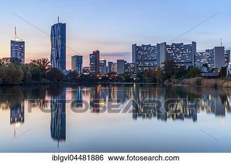 Reflection, skyscrapers, Donau City on the Old Danube, Kaiserwasser, dusk, Vienna, Austria, Europe View Large Photo Image Stock Photograph - Reflection, skyscrapers, Donau City on the Old Danube, Kaiserwasser, dusk, Vienna, Austria, Europe. Fotosearch