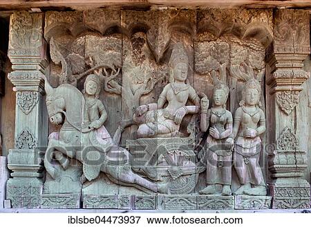 Stock Photo - Relief, wood carving, mythological figures, Prasat Satchatham temple, Sanctuary of Truth, Naklua, Pattaya, Chon Buri Province, Thailand, Asia. Fotosearch