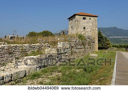 Stock Photo - Remains of the antiques, city wall, archaeological site of Paestum, Capaccio Paestum, Campania, Italy, Europe. Fotosearch