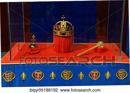 Stock Image - Replica of the Hungarian royal crown, St. Stephen's crown, imperial insignia, castle, Visegrad, Hungary, Europe. Fotosearch