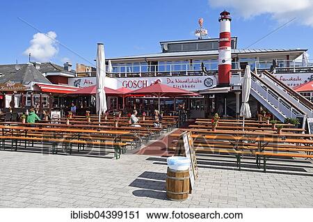 Stock Image - Restaurant Gosch, northernmost fish stand in the harbor, List, Sylt, North Frisian Islands, North Frisia, Schleswig-Holstein, Germany, Europe. Fotosearch
