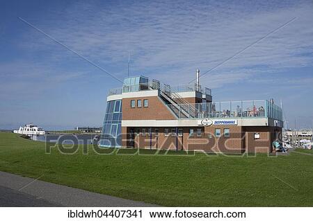 Stock Image - Restaurant Skipperhuus, Deich, Norddeich, East Frisia, Lower Saxony, Germany, Europe. Fotosearch