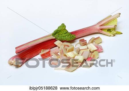 Stock Photo - Rhubarb, rhubarb stalks, rhubarb pieces, rheum rhabarbarum, rhubarb stalks. Fotosearch