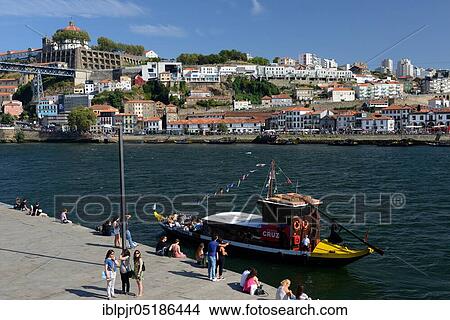 Picture - Ribeira quay, view of Vila Nova de Gaia district, former Augustinian monastery Serra do Pilar, Douro, river Douro, river, Porto, Portugal, Europe. Fotosearch