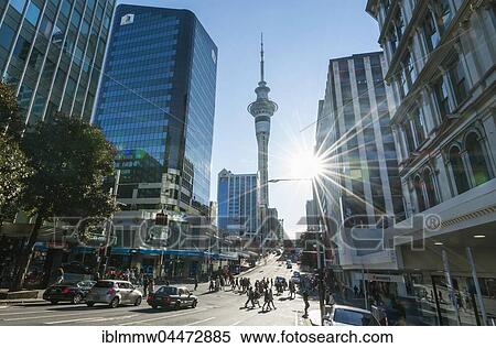 Road junction, sun star, Sky Tower, Central Business District, Auckland Region, North Island, New Zealand, Oceania View Large Photo Image Stock Photography - Road junction, sun star, Sky Tower, Central Business District, Auckland Region, North Island, New Zealand, Oceania. Fotosearch