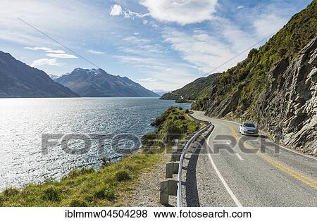 Road on Lake Wakatipu, Devils Staircase, Otago, Southland, New Zealand, Oceania View Large Photo Image Stock Photo - Road on Lake Wakatipu, Devils Staircase, Otago, Southland, New Zealand, Oceania. Fotosearch