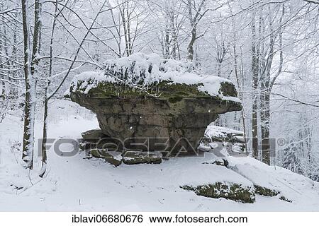 Rock formation Teufelstisch in winter with snow, Großer Waldstein, Fichtelgebirge, Upper Franconia, Franconia, Bavaria, Germany, Europe View Large Photo Image Stock Photograph - Rock formation Teufelstisch in winter with snow, Großer Waldstein, Fichtelgebirge, Upper Franconia, Franconia, Bavaria, Germany, Europe. Fotosearch
