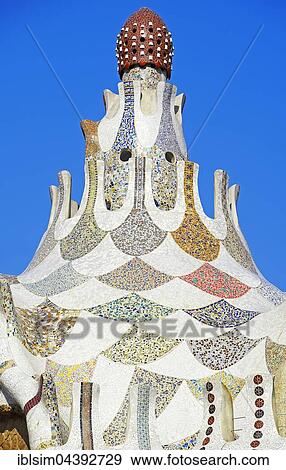 Roof of Fairytale House, artist Gaudi, Parc Guell, Barcelona, Catalonia, Spain, Europe View Large Photo Image Stock Photo - Roof of Fairytale House, artist Gaudi, Parc Guell, Barcelona, Catalonia, Spain, Europe. Fotosearch