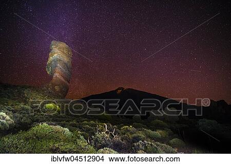 Roque Cinchado and Teide vulcano with starry sky, night shot, Los Roques de Garcia, Pico del Teide vulcano, Zapato de Reina, Las Cañadas, Teide vulcano National Park, Tenerife, Canary Islands, Spain, Europe View Large Photo Image Picture - Roque Cinchado and Teide vulcano with starry sky, night shot, Los Roques de Garcia, Pico del Teide vulcano, Zapato de Reina, Las Cañadas, Teide vulcano National Park, Tenerife, Canary Islands, Spain, Europe. Fotosearch