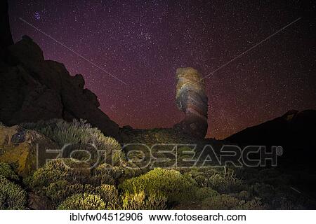 Roque Cinchado and Teide vulcano with starry sky, night shot, Los Roques de Garcia, Pico del Teide vulcano, Zapato de Reina, Las Cañadas, Teide vulcano National Park, Tenerife, Canary Islands, Spain, Europe View Large Photo Image Stock Photograph - Roque Cinchado and Teide vulcano with starry sky, night shot, Los Roques de Garcia, Pico del Teide vulcano, Zapato de Reina, Las Cañadas, Teide vulcano National Park, Tenerife, Canary Islands, Spain, Europe. Fotosearch
