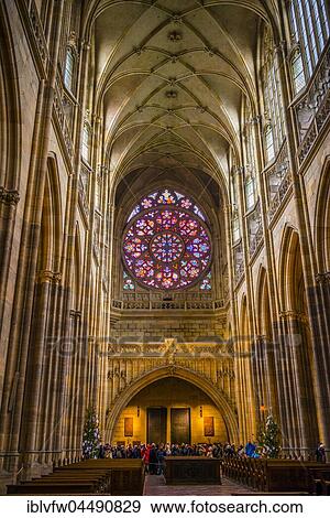 Stock Photo - Rose Window, the creation of the world, gothic St. Vitus Cathedral, St. Vitus Cathedral, Indoors, Prague Castle, Hradčany, Prague, Bohemia, Czech Republic, Europe. Fotosearch