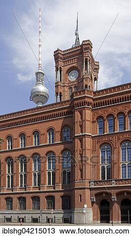 Stock Image - Rotes Rathaus, Fernsehturm, Berlin, Germany, Europe. Fotosearch