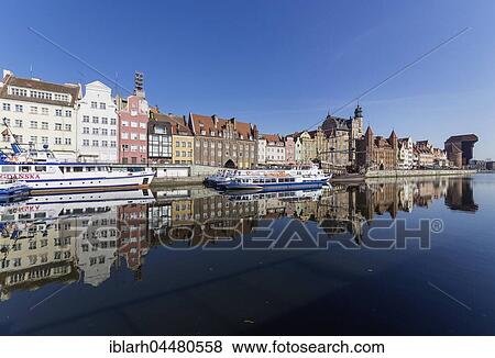Row of houses, historic centre on Motlawa river, behind Crane, Gdansk, Pomerania Province, Poland, Europe View Large Photo Image Stock Photo - Row of houses, historic centre on Motlawa river, behind Crane, Gdansk, Pomerania Province, Poland, Europe. Fotosearch
