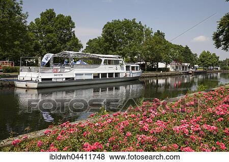 Stock Photo - Ruhrschifffahrt white fleet, Wasserbahnhof, river port, sluice, Mülheim an der Ruhr, Ruhr district, North Rhine-Westphalia, Germany, Europe. Fotosearch