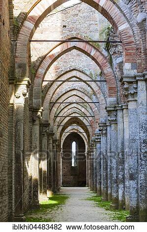 Stock Image - Ruins of San Galgano Abbey, Chiusdino, Tuscany, Italy, Europe. Fotosearch