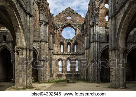 Stock Photograph - Ruins of the former Cistercian Abbey of San Galgano, Chiusdino, Tuscany, Italy, Europe. Fotosearch
