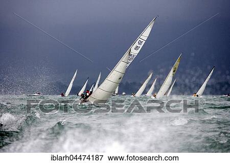 Stock Photo - Sailing regatta Rund Um, sailboats, Lake Constance, Lindau, Bavaria, Germany, Europe. Fotosearch