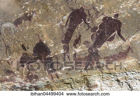 Picture - San rock paintings in a cave, Giant's Castle Reserve, KwaZulu-Natal, South Africa, Africa. Fotosearch