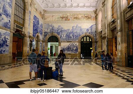 Stock Photo - Sao Bento train station, azulejos, wall tiles, murals, Estacao Sao Bento, Porto, Portugal, Europe. Fotosearch