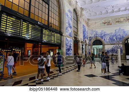 Stock Photo - Sao Bento train station, azulejos, wall tiles, murals, Estacao Sao Bento, Porto, Portugal, Europe. Fotosearch